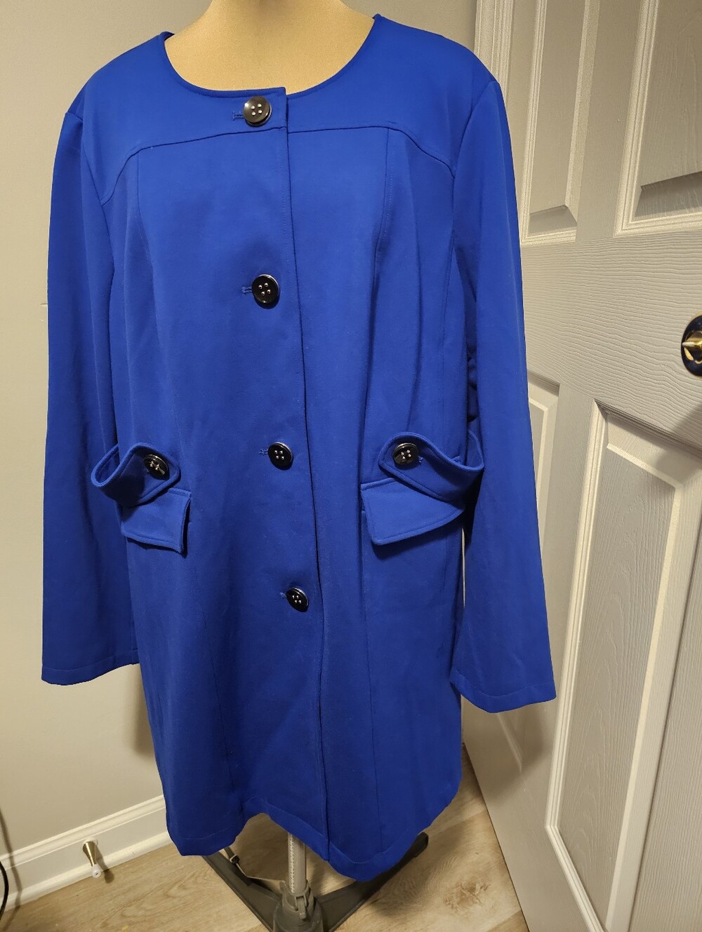 Chico's Cobalt Blue Button-Front Duster Jacket With Pockets Like New Sz3
